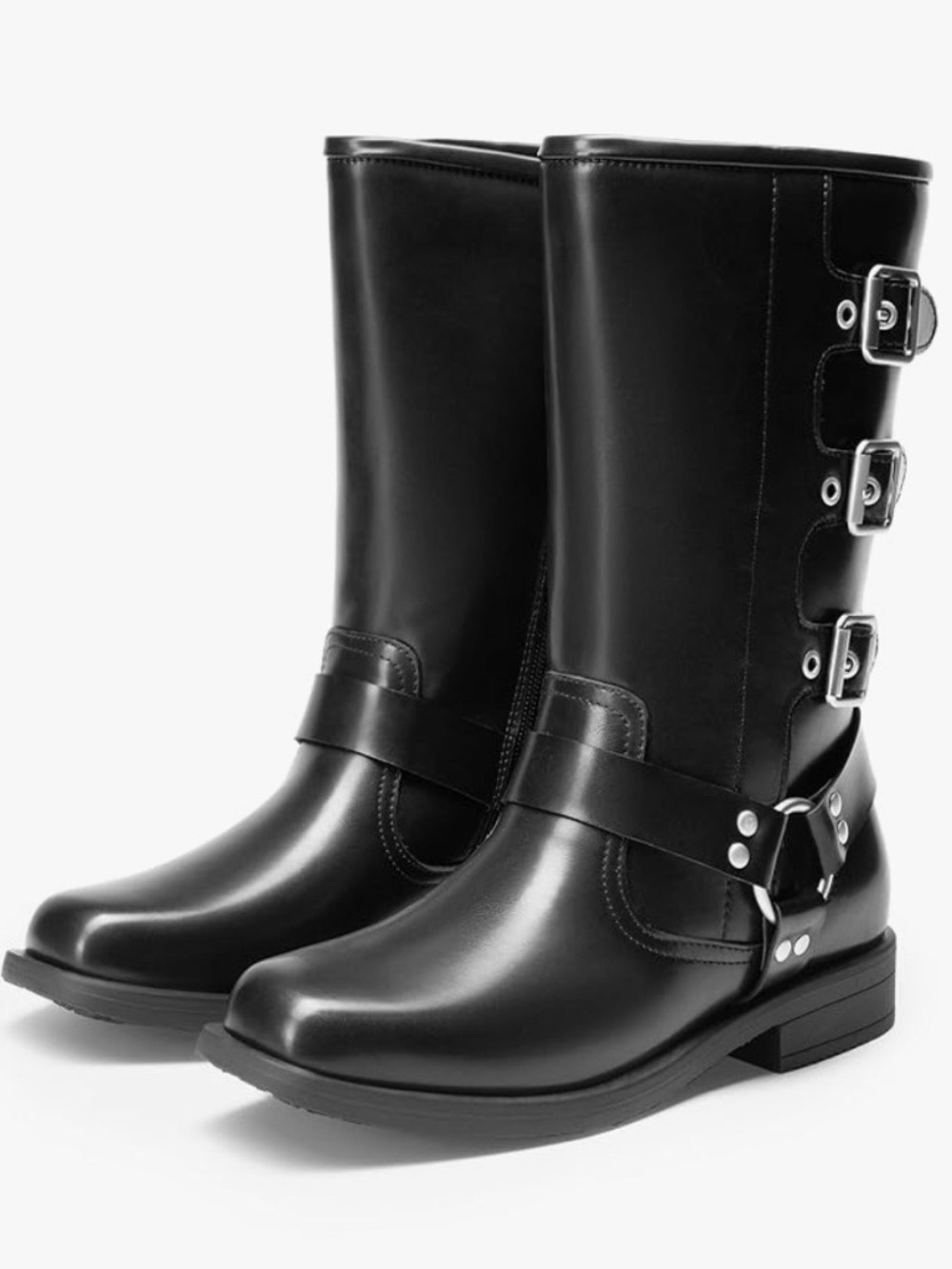 Girls Dream Pairs buckle black shiny boots big girls size 5 with zipper